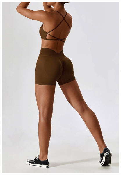 Gymmies - Women's Seamless Gym shorts & top | Brown set