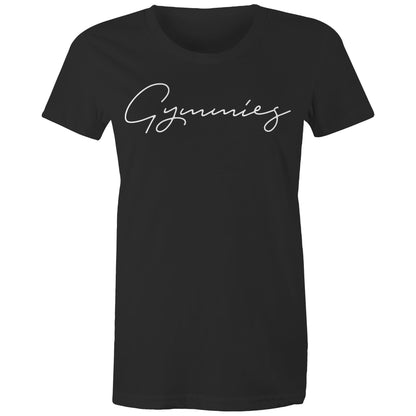 Gymmies Script Womens Crew Tee - 100% Organic Cotton.